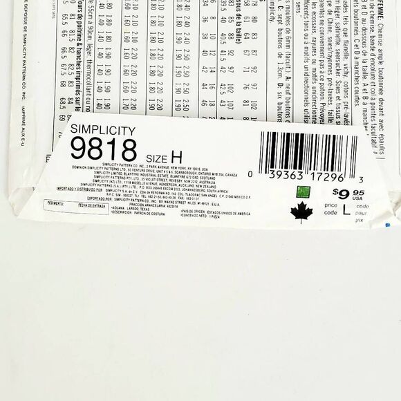 Simplicity, 9818, UNCUT Sewing Pattern, Shirts, Sizes H 6 8 10 - Picture 3 of 3